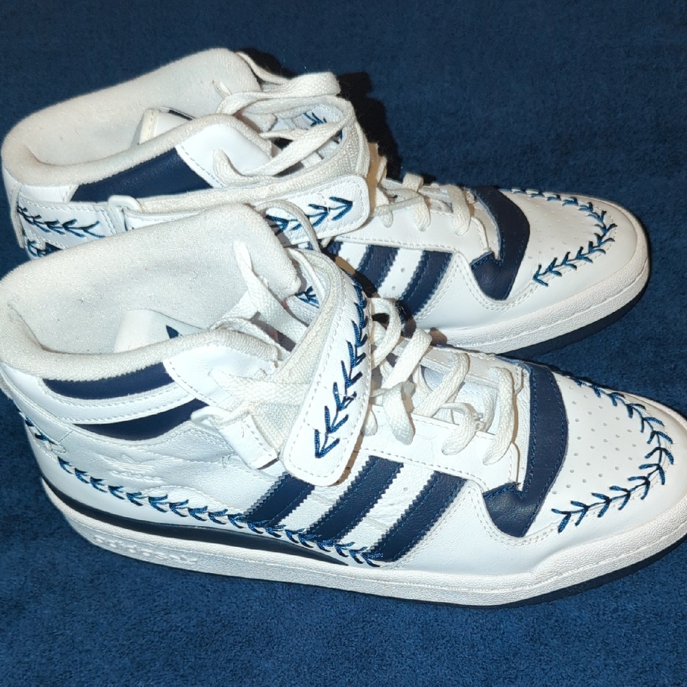 Adidas White and Navy High-Top Sneakers